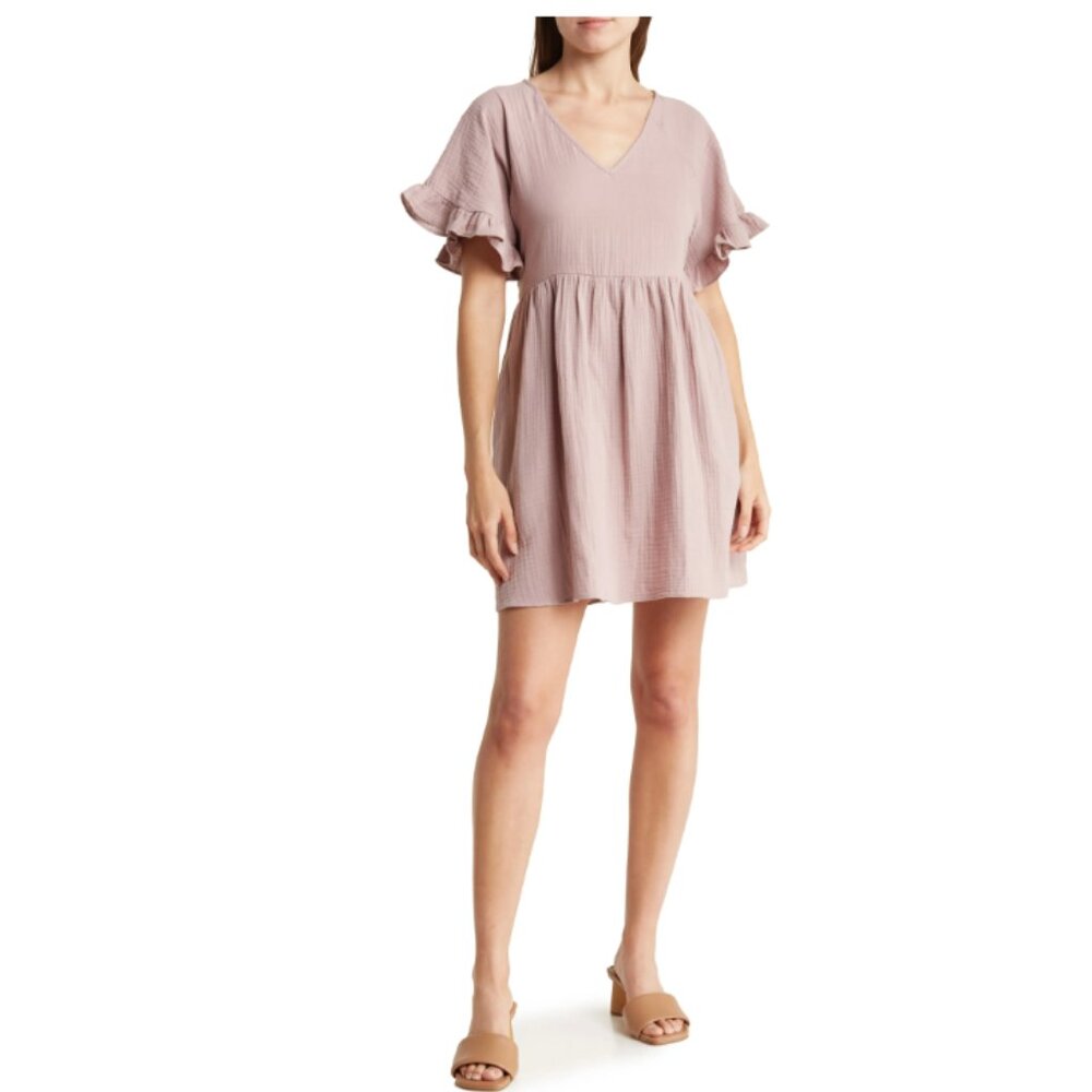 Madewell Ruffle Sleeve Easy Pink Minidress with pockets
